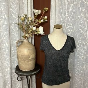 Women's Paige Linen Black and White Stripe Scoop Neck T- Shirt w/ Pocket